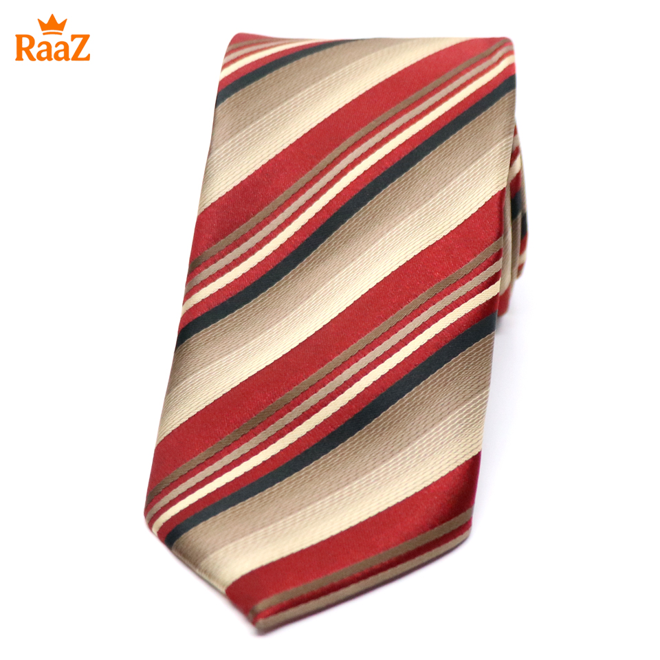 Picture of Brown Red Imperial Stitch Broad Stripe Statement Tie For Men