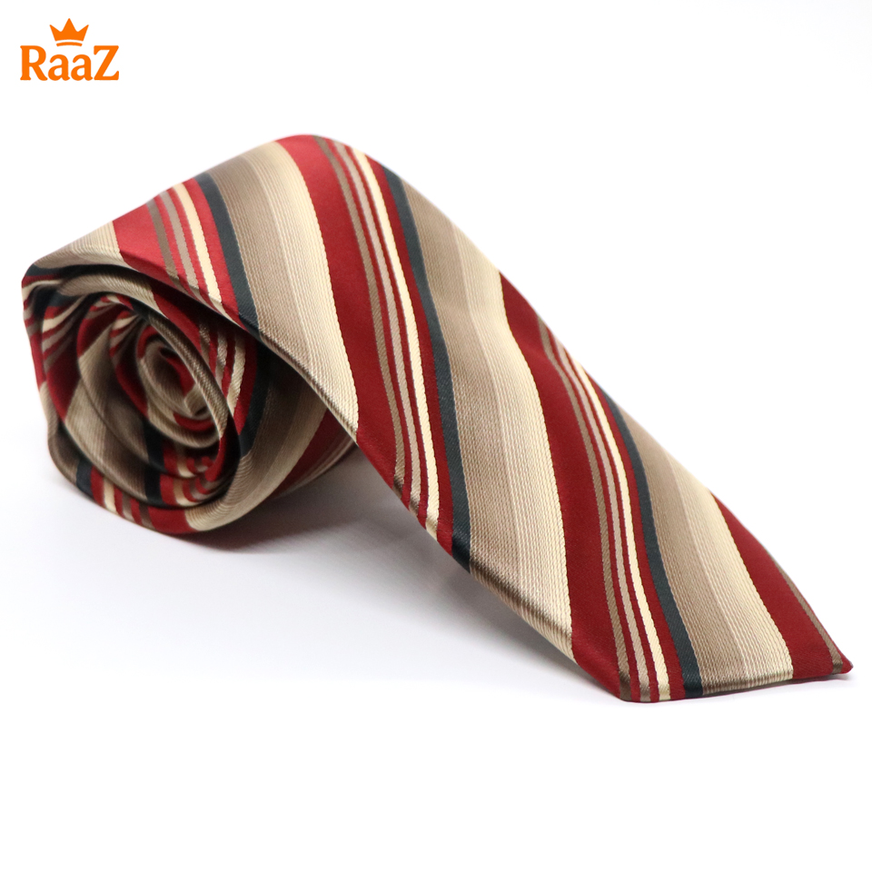 Picture of Brown Red Imperial Stitch Broad Stripe Statement Tie For Men