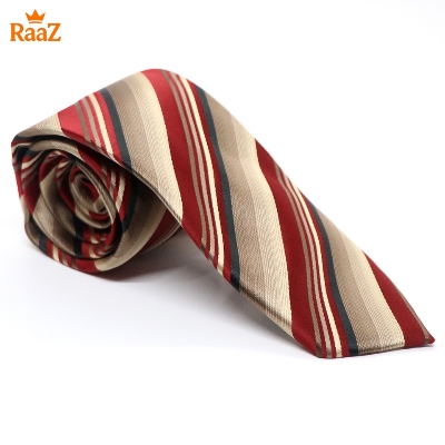 Picture of Brown Red Imperial Stitch Broad Stripe Statement Tie For Men