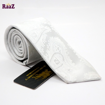 Picture of Full White Bloomed Charm Floral Embroidery Design Wedding Tie For Men