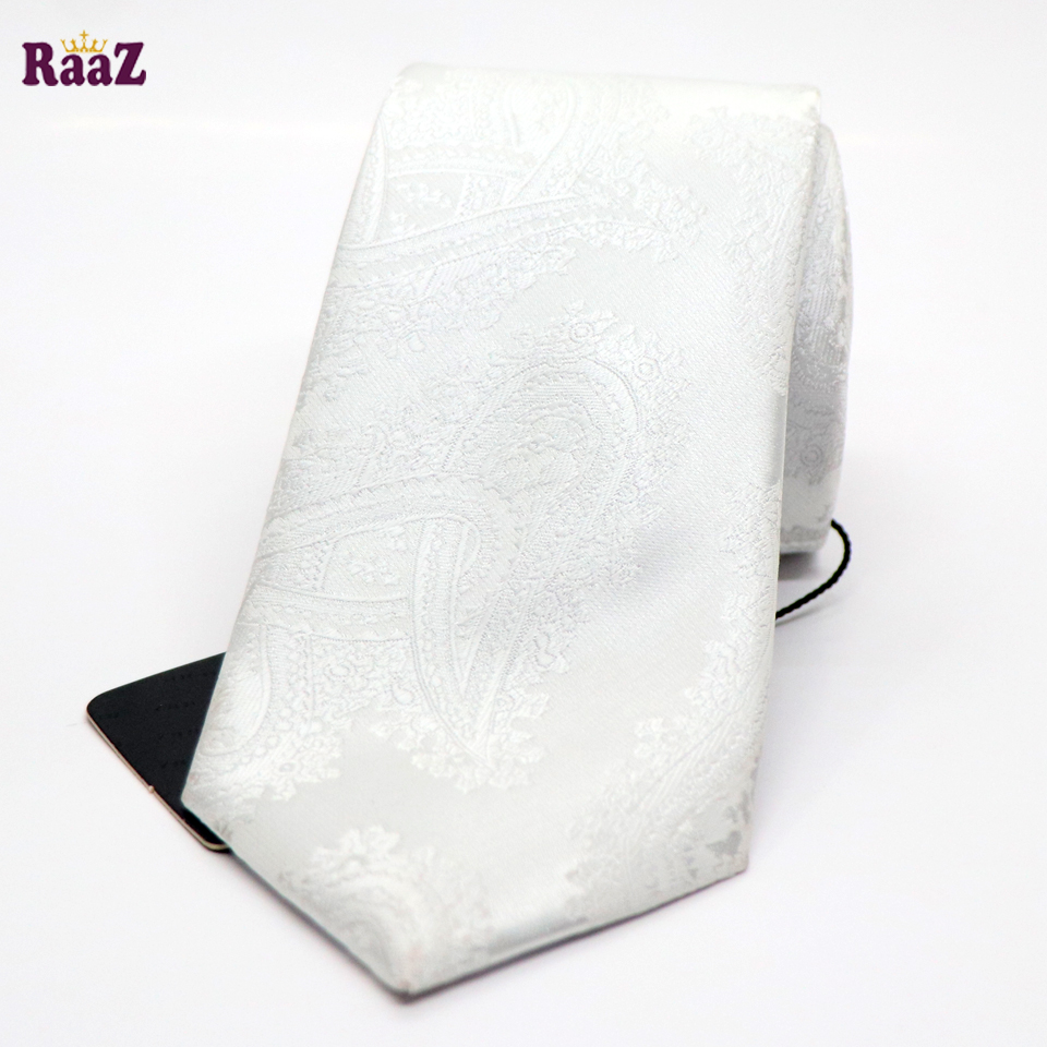 Picture of Full White Bloomed Charm Floral Embroidery Design Wedding Tie For Men