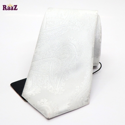 Picture of Full White Bloomed Charm Floral Embroidery Design Wedding Tie For Men