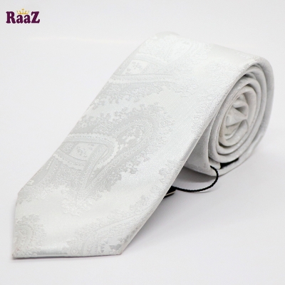 Picture of Full White Bloomed Charm Floral Embroidery Design Wedding Tie For Men