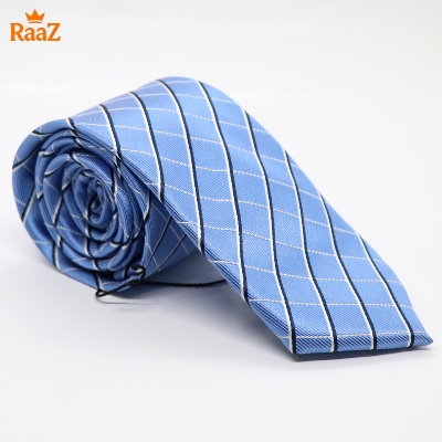 Picture of Blue Geometric Square Precision Cut Tie For Men
