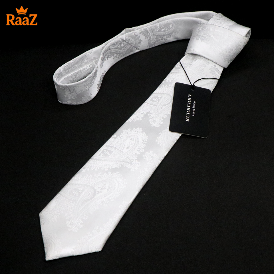 Picture of White Premium Quality Elegant Bloom Floral Impression Weave Tie For Men
