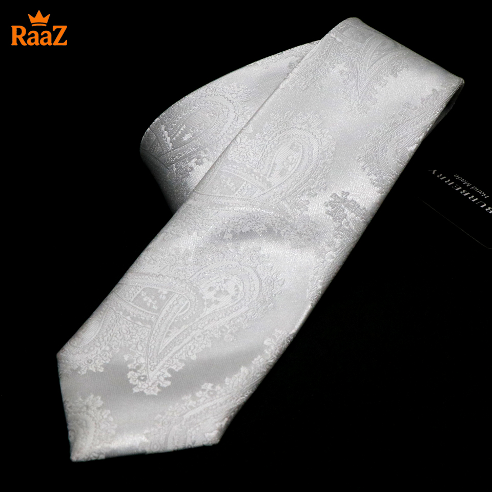 Picture of White Premium Quality Elegant Bloom Floral Impression Weave Tie For Men