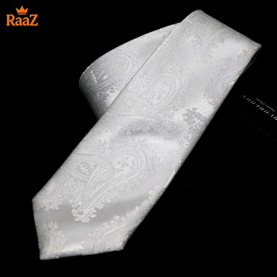 Picture of White Premium Quality Elegant Bloom Floral Impression Weave Tie For Men