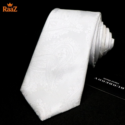 Picture of White Premium Quality Elegant Bloom Floral Impression Weave Tie For Men
