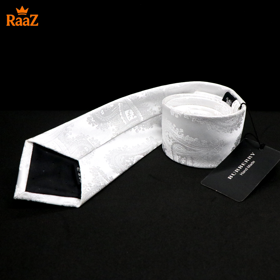 Picture of White Premium Quality Elegant Bloom Floral Impression Weave Tie For Men