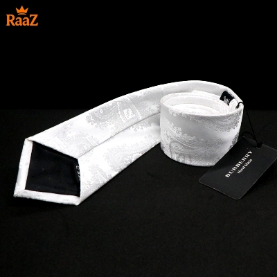 Picture of White Premium Quality Elegant Bloom Floral Impression Weave Tie For Men