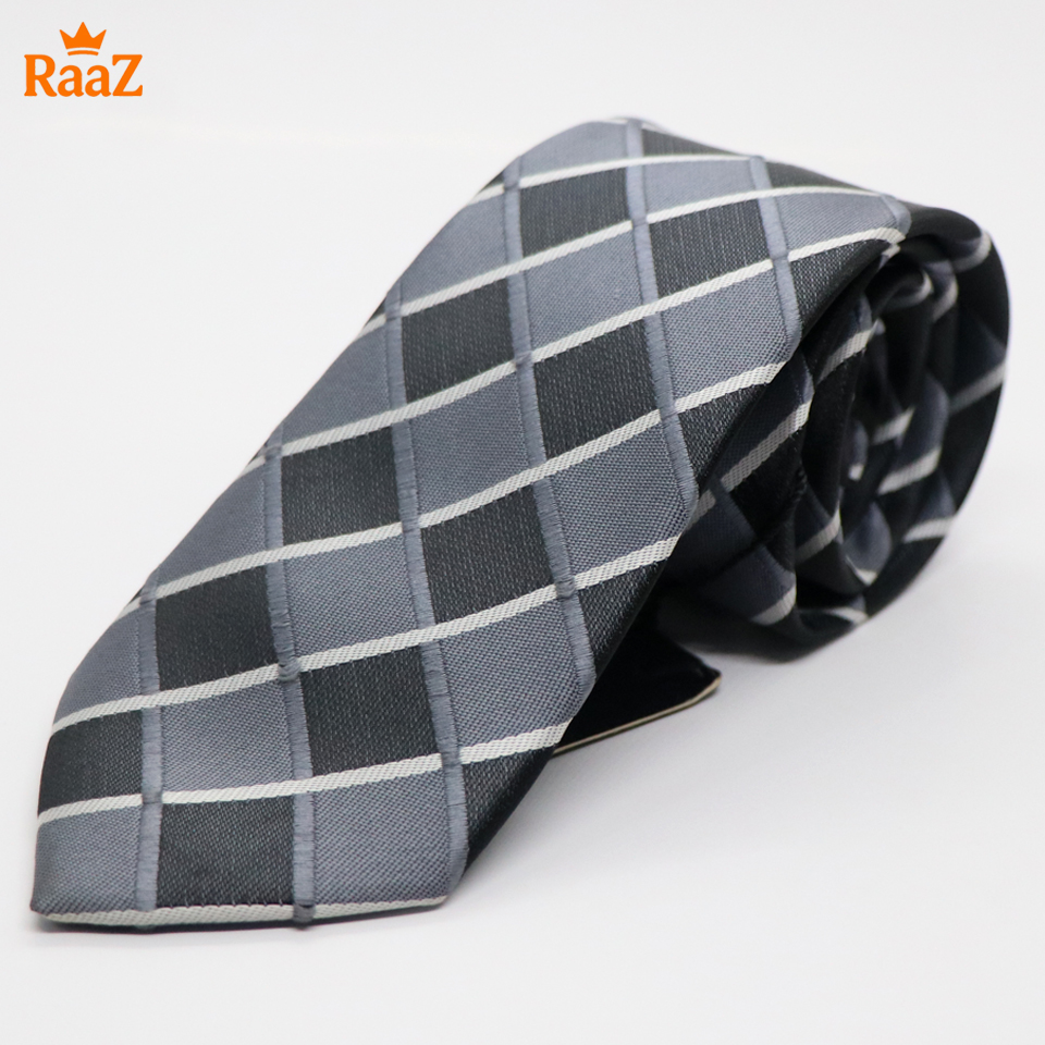 Picture of Grey Silver Geometric Square Precision Cut Tie For Men