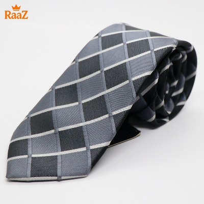 Picture of Grey Silver Geometric Square Precision Cut Tie For Men