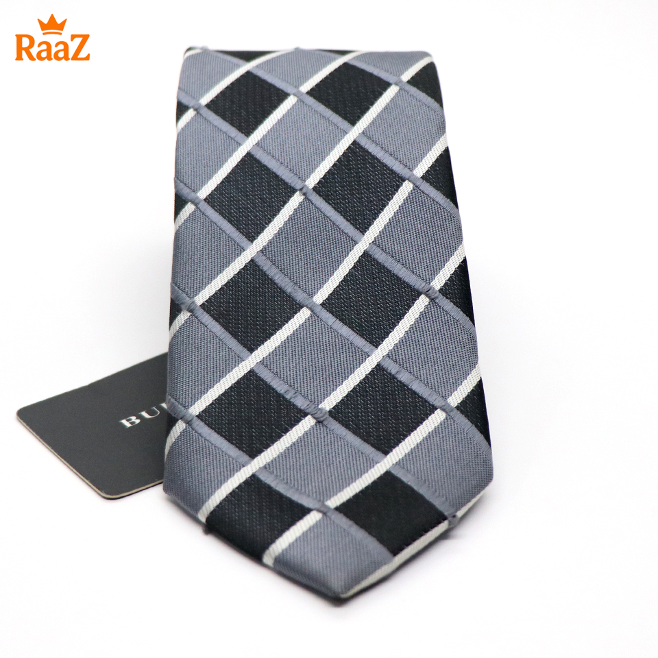 Picture of Grey Silver Geometric Square Precision Cut Tie For Men
