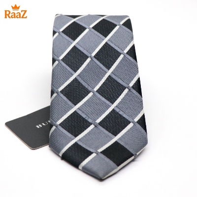 Picture of Grey Silver Geometric Square Precision Cut Tie For Men