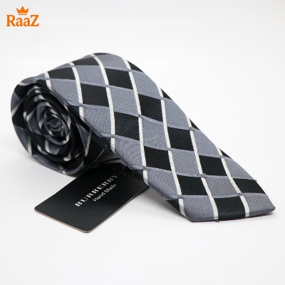 Picture of Grey Silver Geometric Square Precision Cut Tie For Men