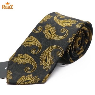 Picture of Yellow Black Elegant Bloom Floral Impression Weave Tie For Men