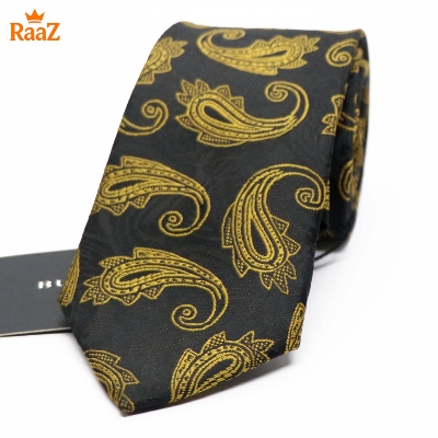 Picture of Yellow Black Elegant Bloom Floral Impression Weave Tie For Men