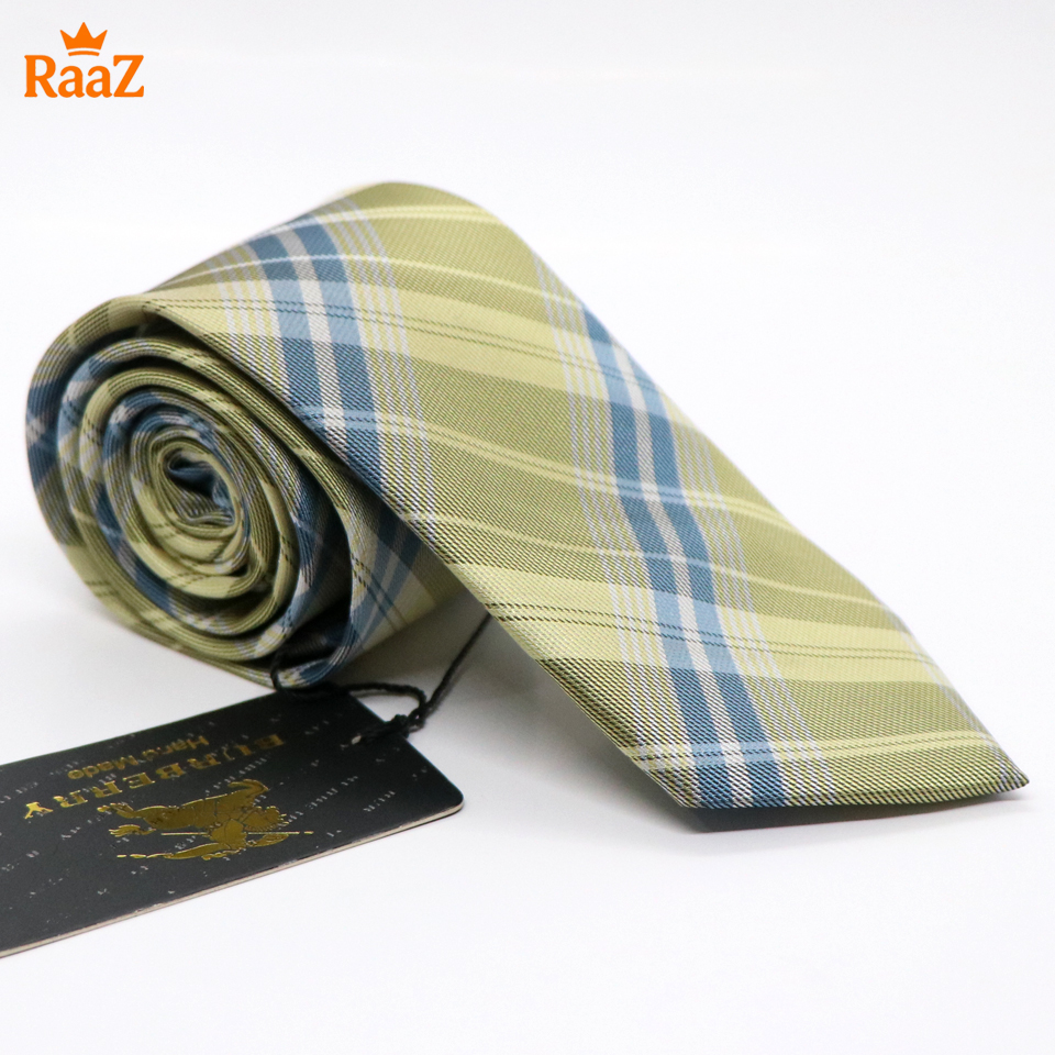 Picture of Yellow Blue Classic Check Stripe Elegance Weave Tie For Men