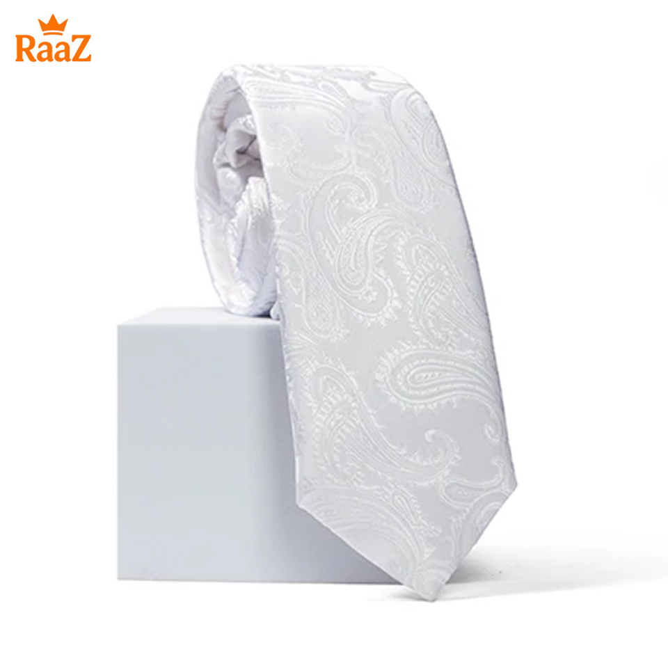 Picture of White Premium Quality Elegant Bloom Floral Impression Weave Tie For Men