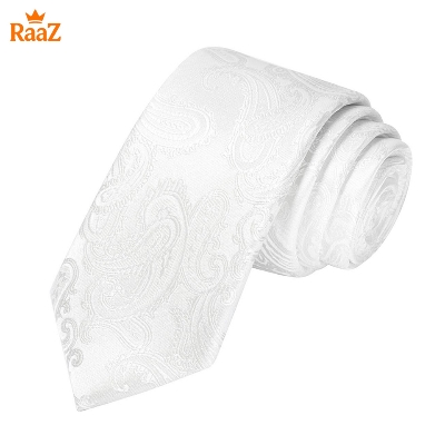 Picture of White Premium Quality Elegant Bloom Floral Impression Weave Tie For Men