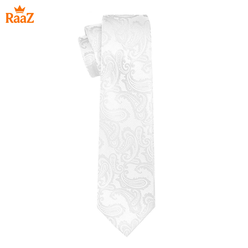 Picture of White Premium Quality Elegant Bloom Floral Impression Weave Tie For Men