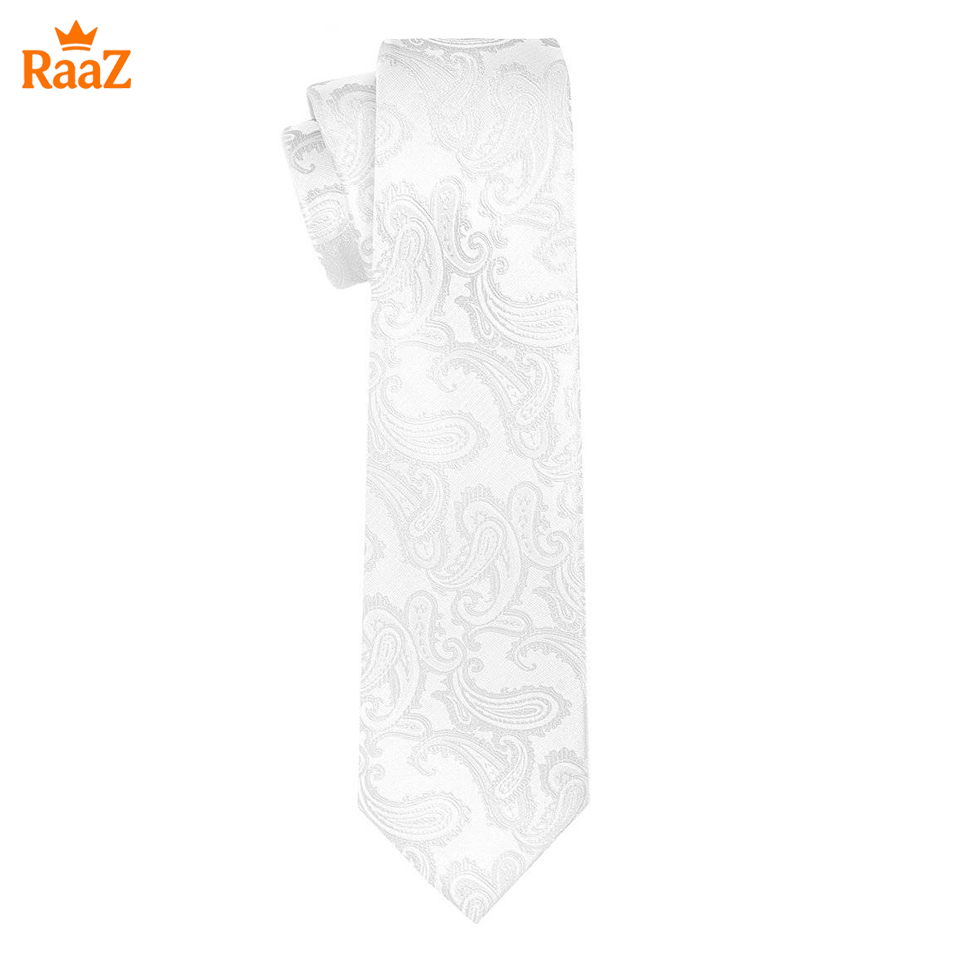 Picture of White Premium Quality Elegant Bloom Floral Impression Weave Tie For Men