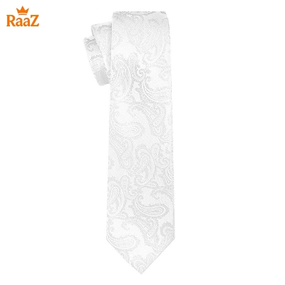 Picture of White Premium Quality Elegant Bloom Floral Impression Weave Tie For Men