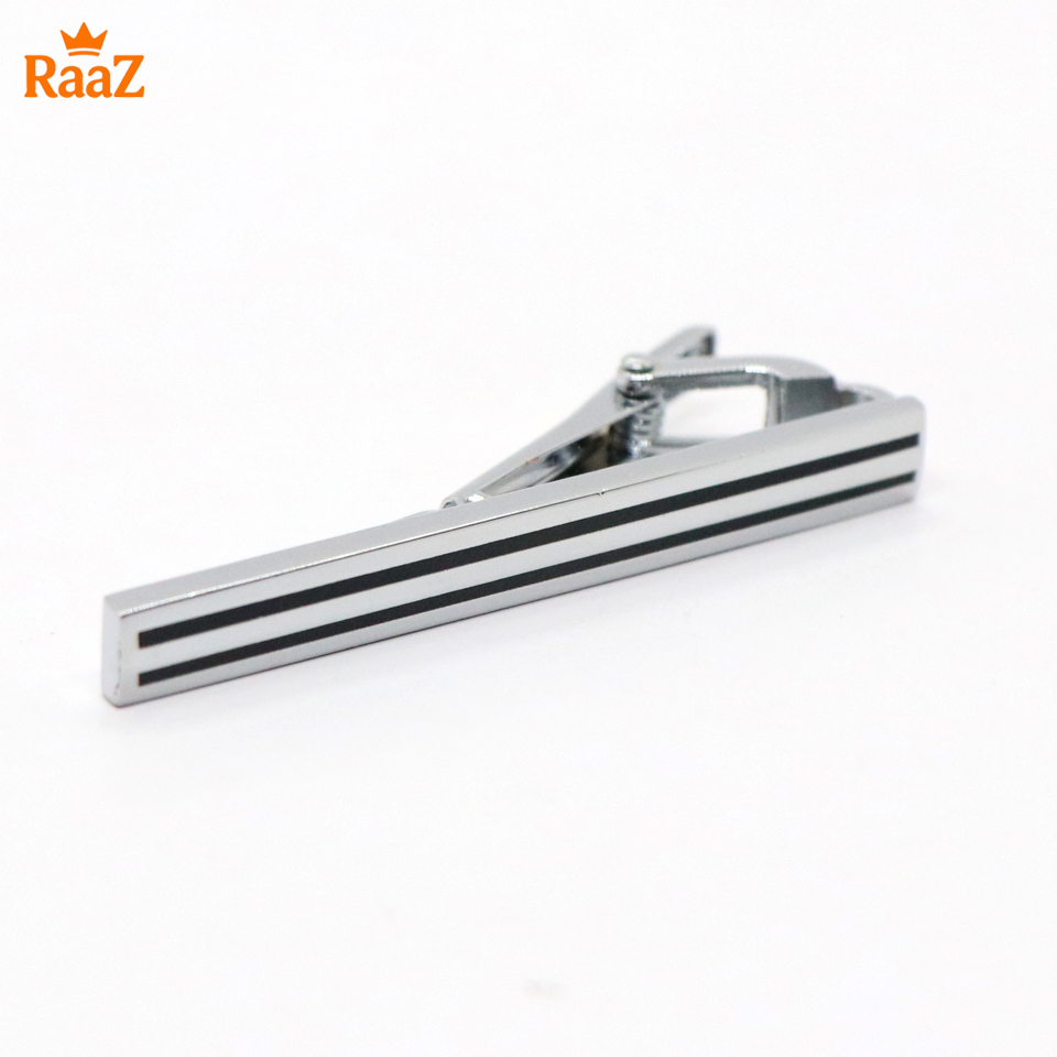 Picture of Silver Black Stripe Metal Tie Clip For Men