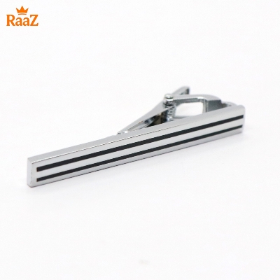 Picture of Silver Black Stripe Metal Tie Clip For Men