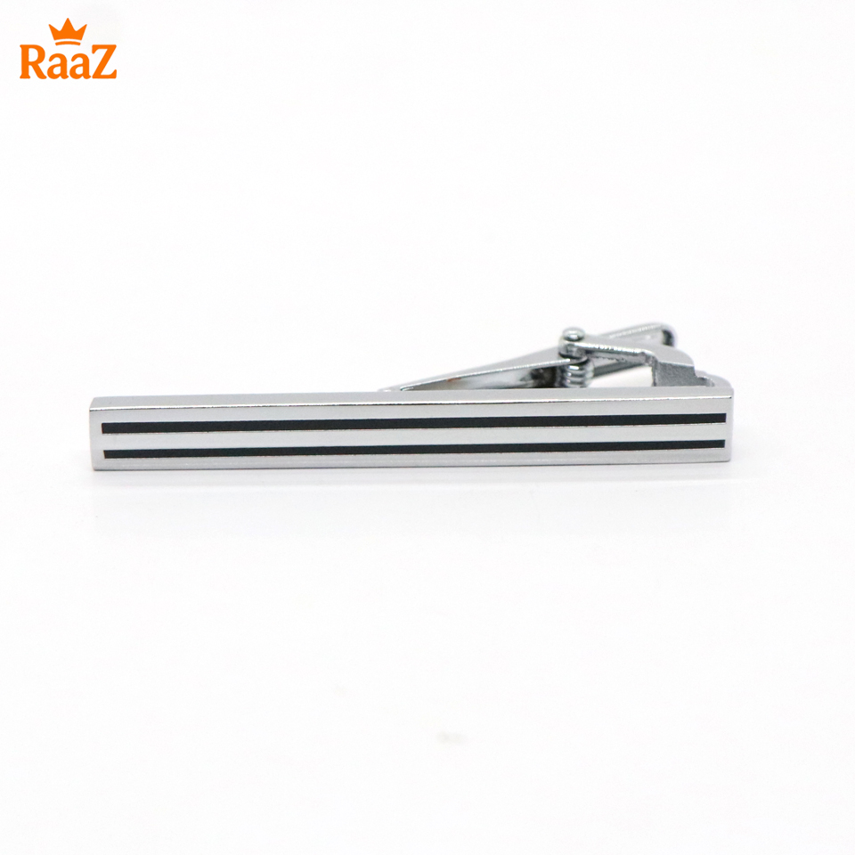 Picture of Silver Black Stripe Metal Tie Clip For Men
