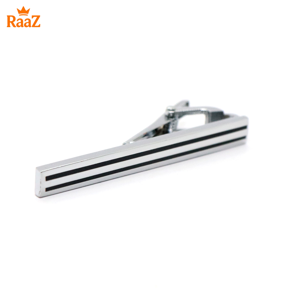 Picture of Silver Black Stripe Metal Tie Clip For Men