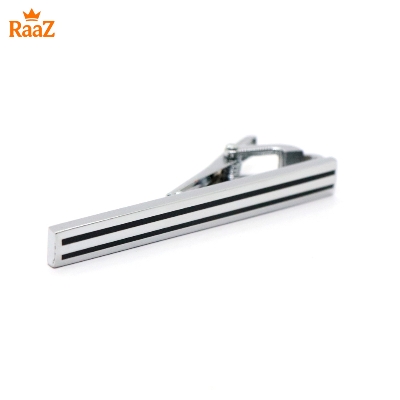Picture of Silver Black Stripe Metal Tie Clip For Men