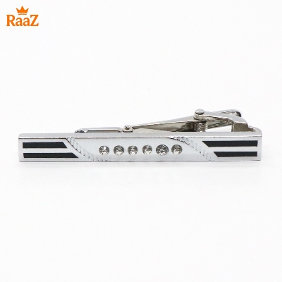 Picture of Silver Black Stone Lustro Luxe Tailored Tie Clip for Men