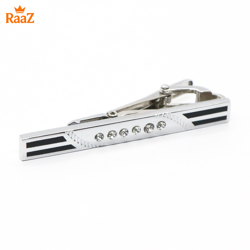 Picture of Silver Black Stone Lustro Luxe Tailored Tie Clip for Men