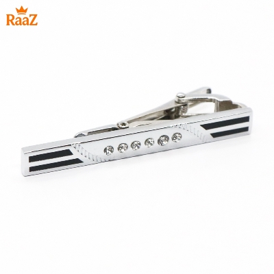 Picture of Silver Black Stone Lustro Luxe Tailored Tie Clip for Men