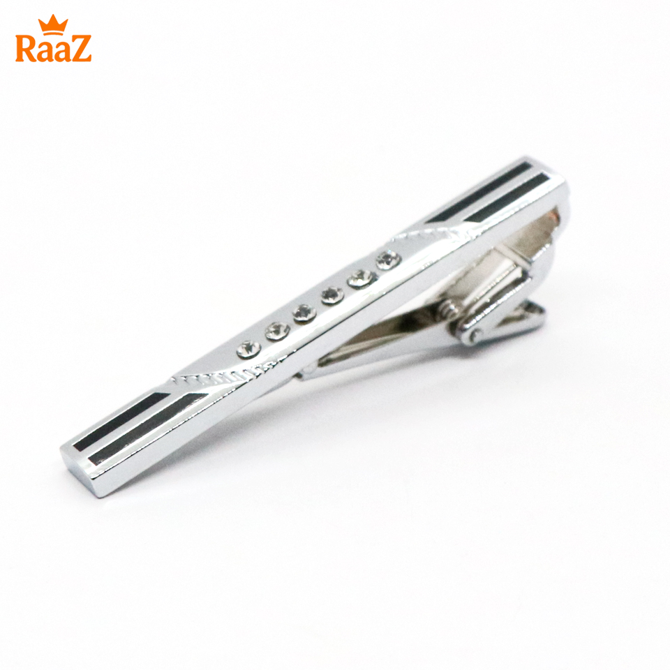 Picture of Silver Black Stone Lustro Luxe Tailored Tie Clip for Men