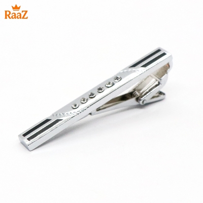 Picture of Silver Black Stone Lustro Luxe Tailored Tie Clip for Men