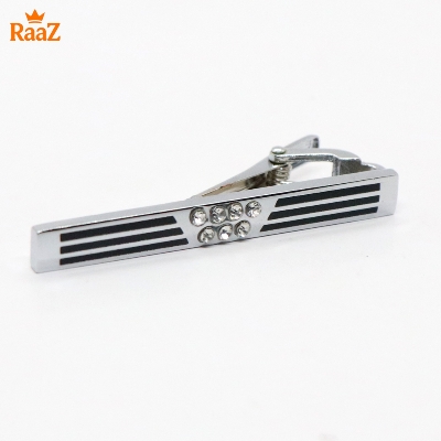 Picture of Silver Black Stripe Stone Metal Tie Clip For Men