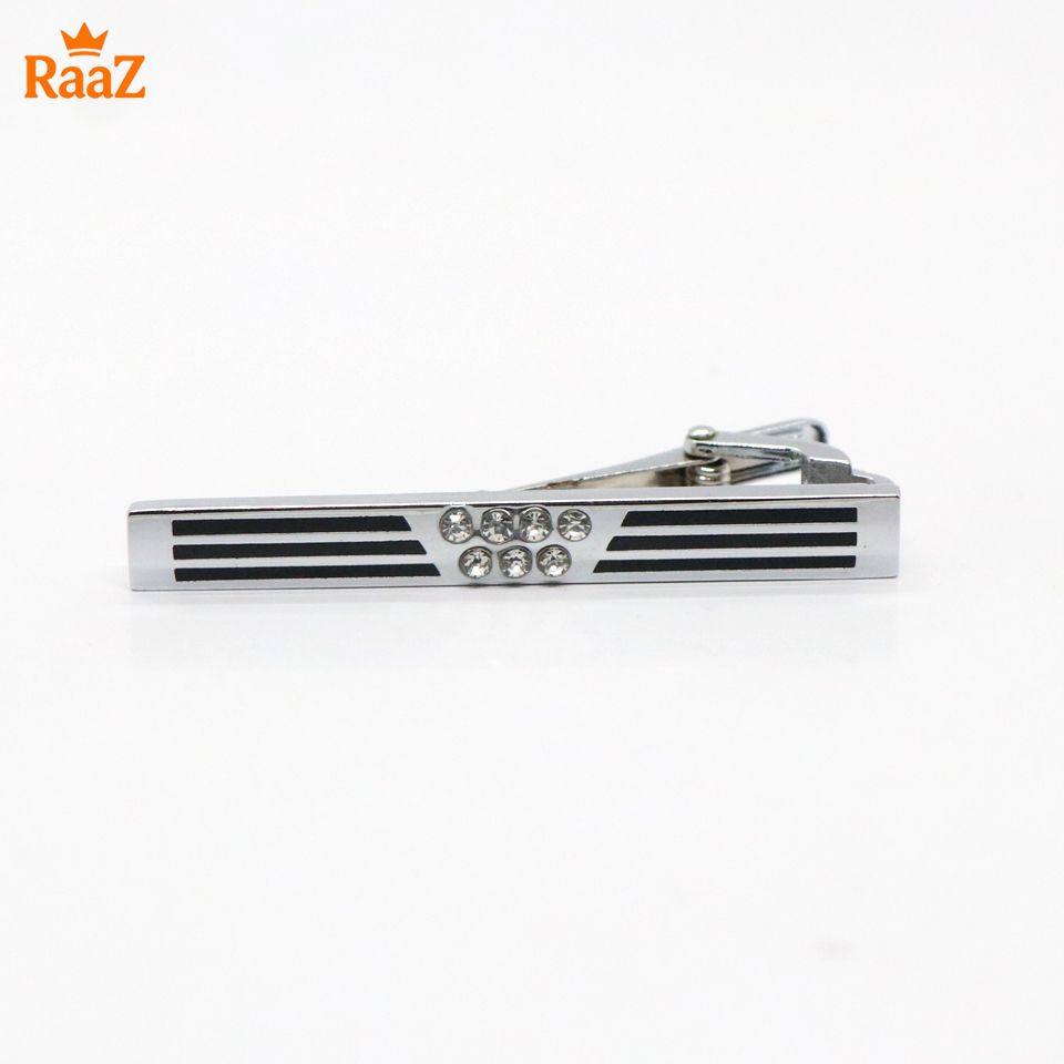 Picture of Silver Black Stripe Stone Metal Tie Clip For Men