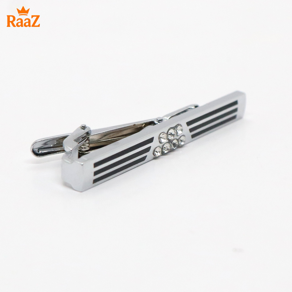 Picture of Silver Black Stripe Stone Metal Tie Clip For Men