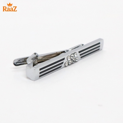 Picture of Silver Black Stripe Stone Metal Tie Clip For Men