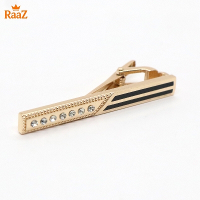 Picture of Golden Black Stripe Stone Metal Tie Clip For Men