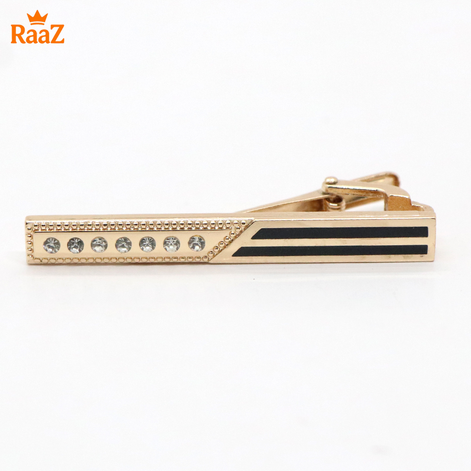 Picture of Golden Black Stripe Stone Metal Tie Clip For Men