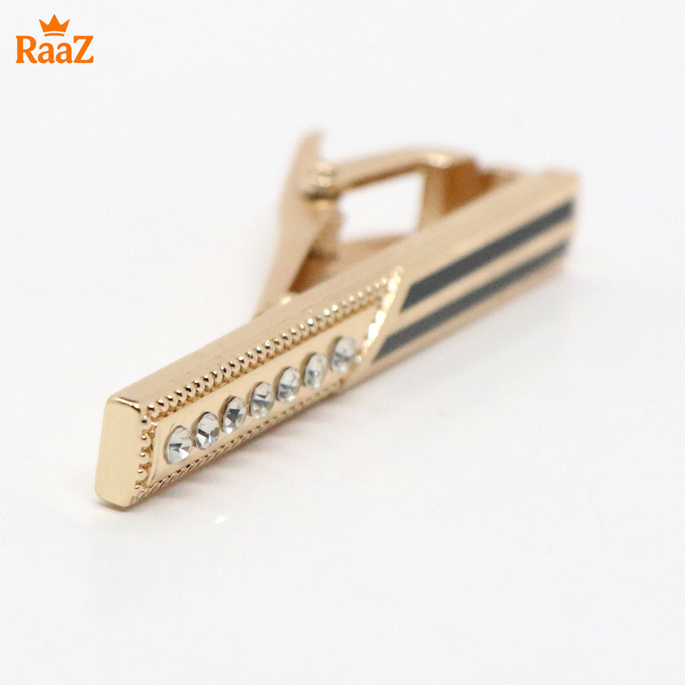 Picture of Golden Black Stripe Stone Metal Tie Clip For Men