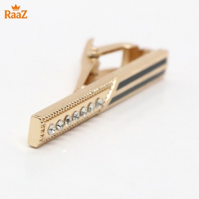 Picture of Golden Black Stripe Stone Metal Tie Clip For Men