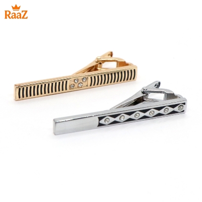 Picture of Silver Black Stripe Stone Metal Tie Clip For Men