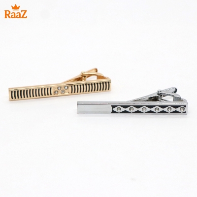 Picture of Silver Black Stripe Stone Metal Tie Clip For Men