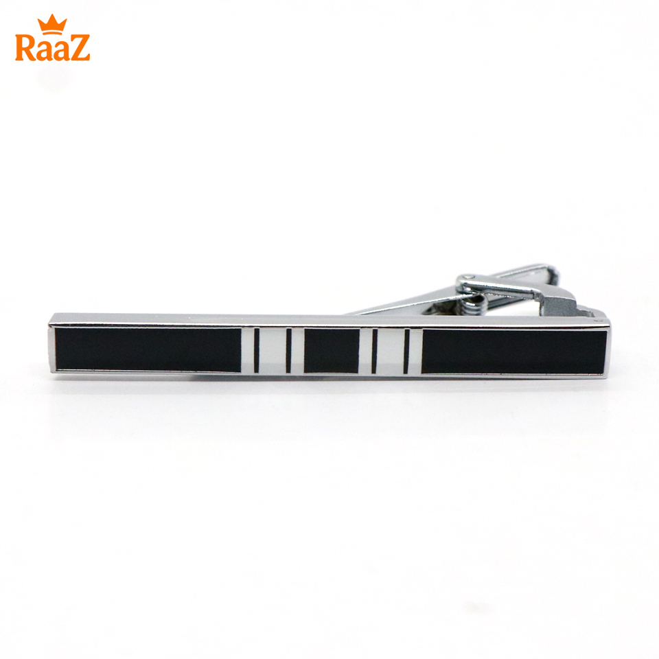Picture of Black Silver Vertical Stripe Brushed Steel Tie Clip for Men