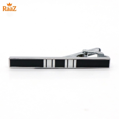 Picture of Black Silver Vertical Stripe Brushed Steel Tie Clip for Men