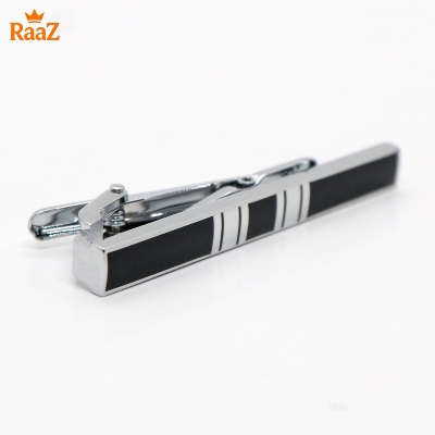 Picture of Black Silver Vertical Stripe Brushed Steel Tie Clip for Men